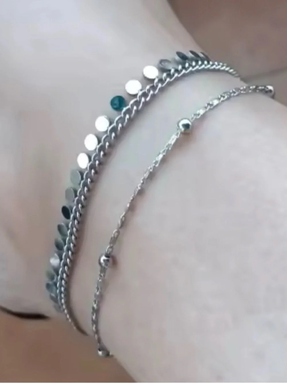 SILVER Disc Charm Chain Anklet Bracelet Adjustable Stainless Steel